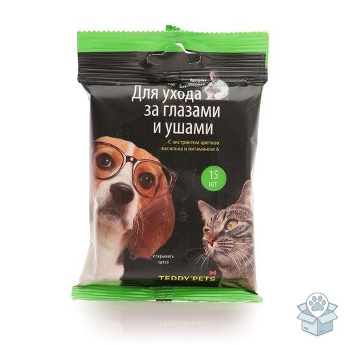 Teddy Pets: салфетки влажные для глаз и ушей, уп. 15 шт