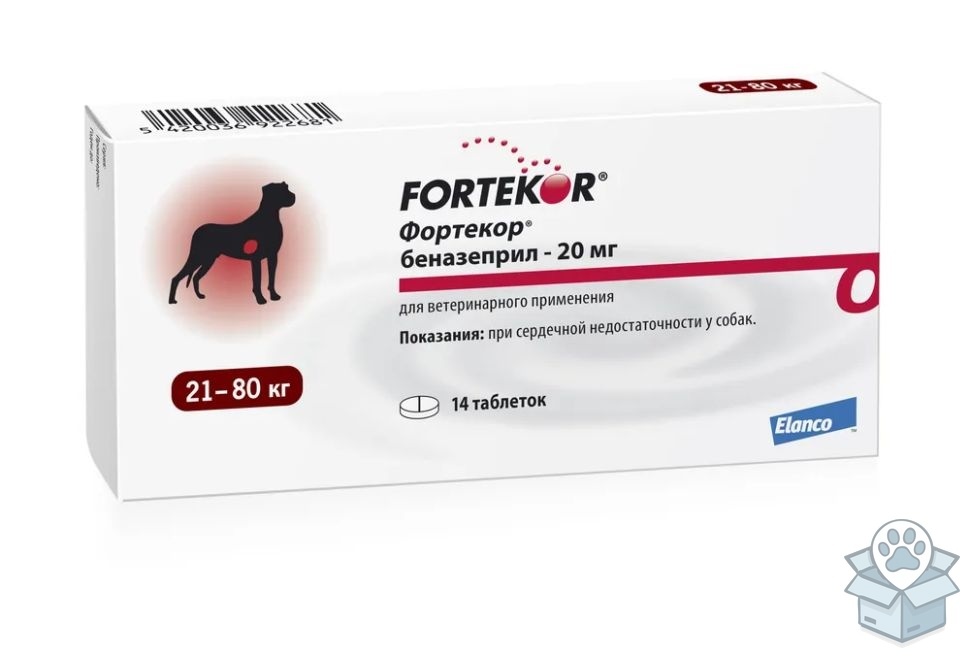 Elanco: Фортекор, 20 мг, для собак 21-80 кг, 14 табл./уп