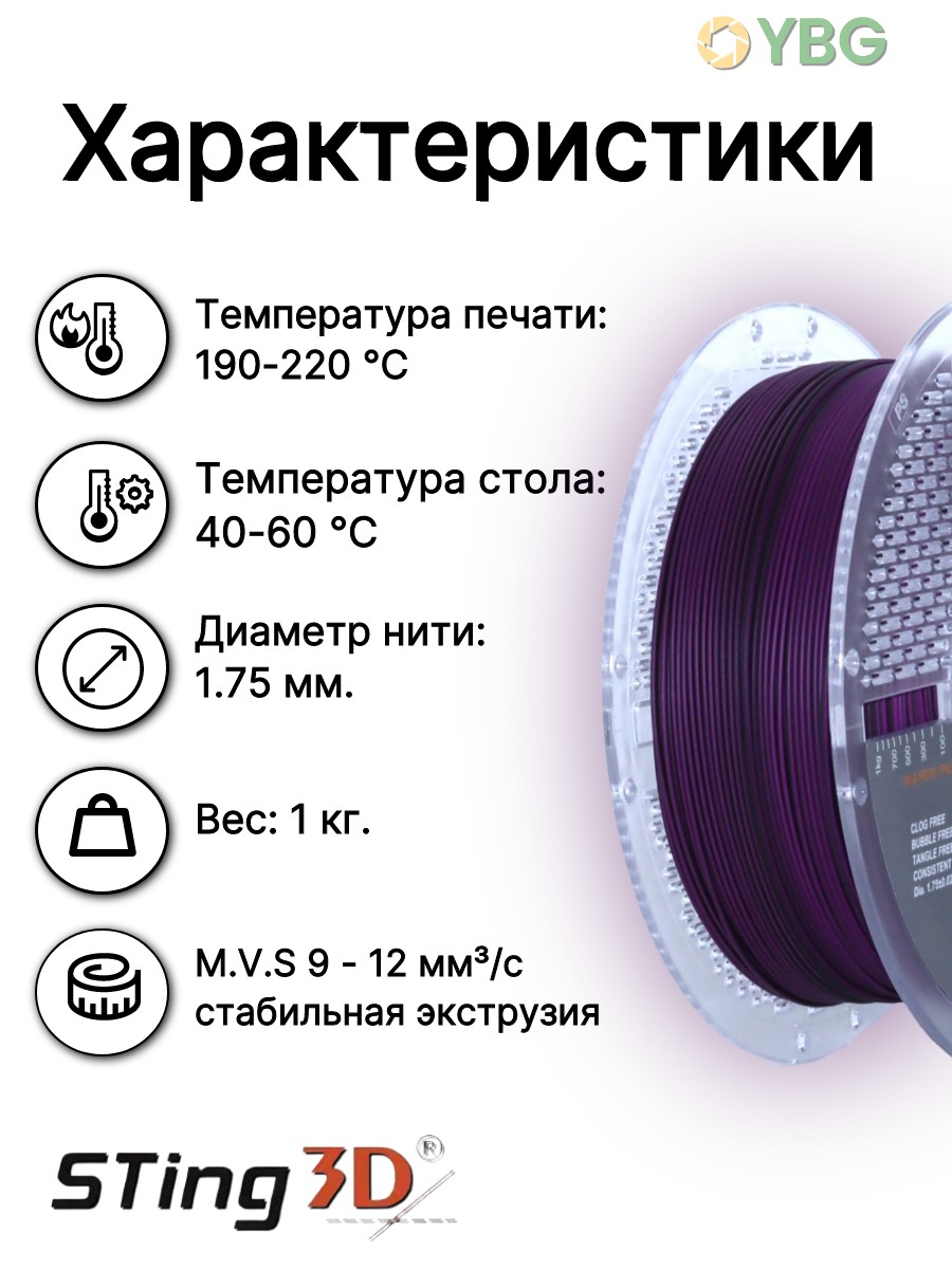 PLA пластик Sting3D для 3d принтера, перелив черно-фиолетовый, 1 кг
