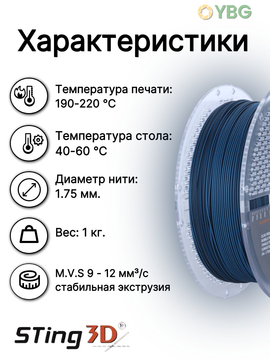 PLA пластик Sting3D для 3d принтера, перелив черно-синий, 1 кг — фото 4