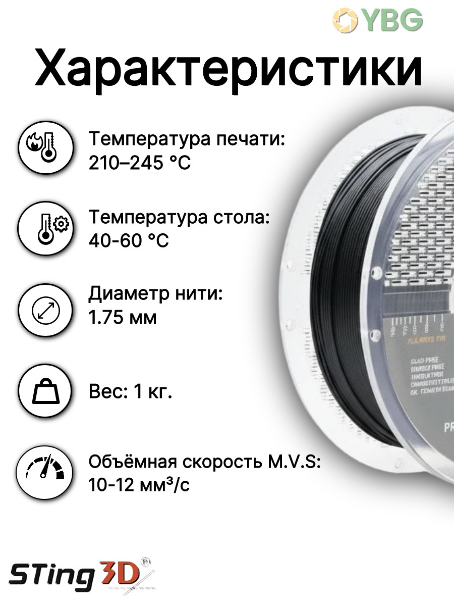 PETG пластик Sting3D для 3д принтера, черный, 1,75 мм, 1 кг — фото 3