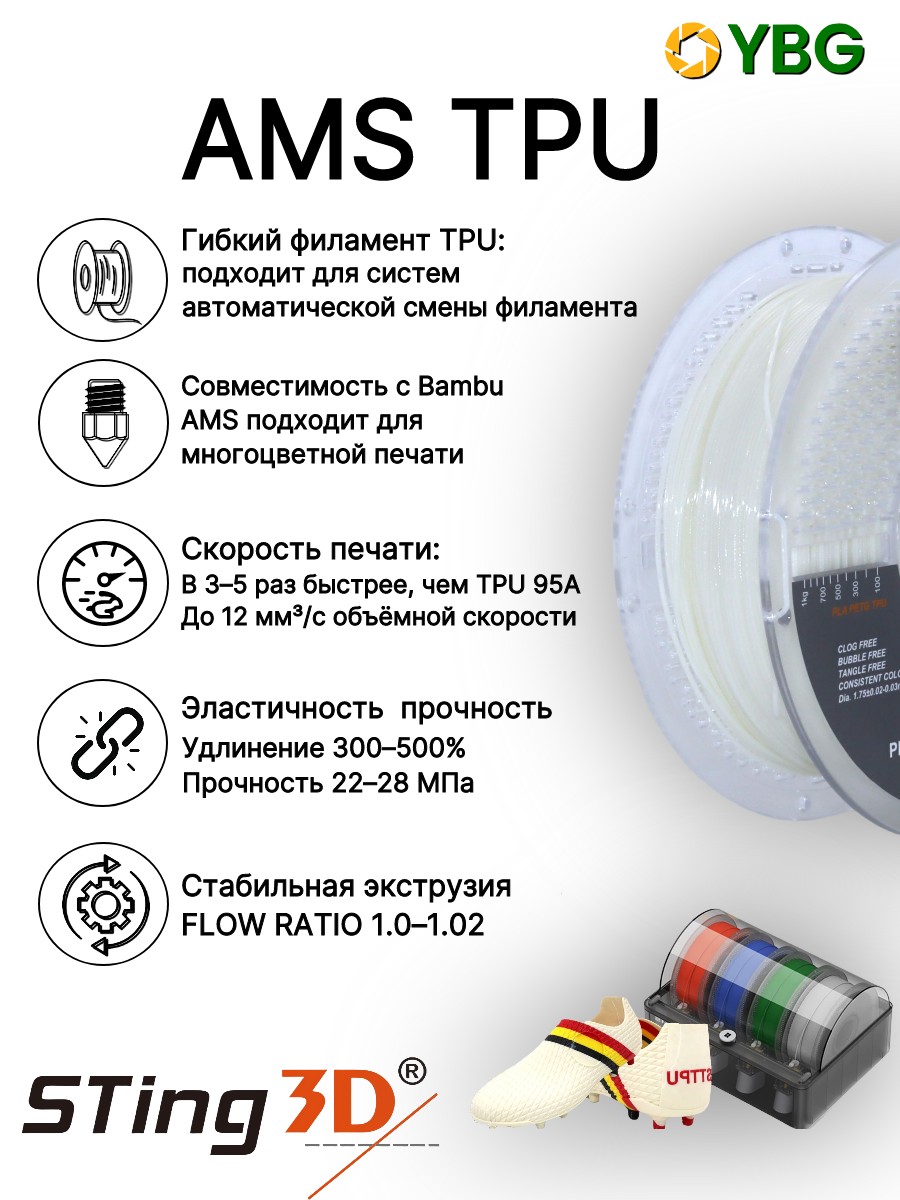 AMS TPU гибкий пластик Sting3D для 3д принтера, белый — фото 8