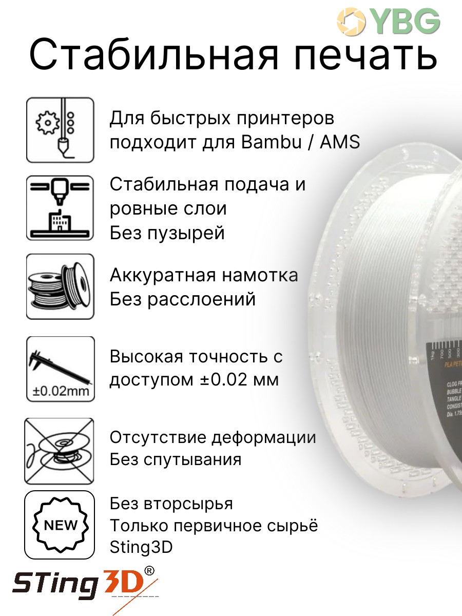 PETG пластик Sting3D для 3д принтера, белый, 1,75 мм, 1 кг — фото 3