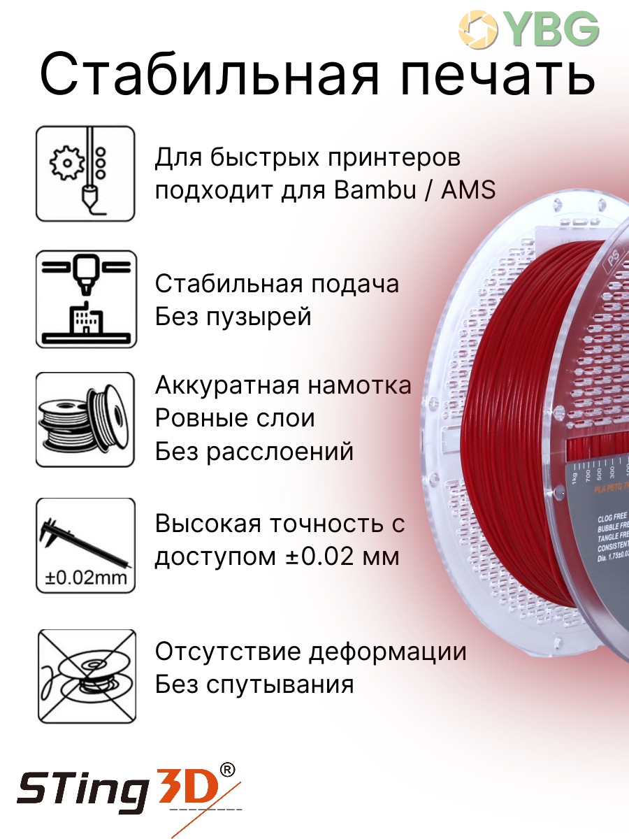 AMS TPU гибкий пластик Sting3D для 3д принтера, красный — фото 5
