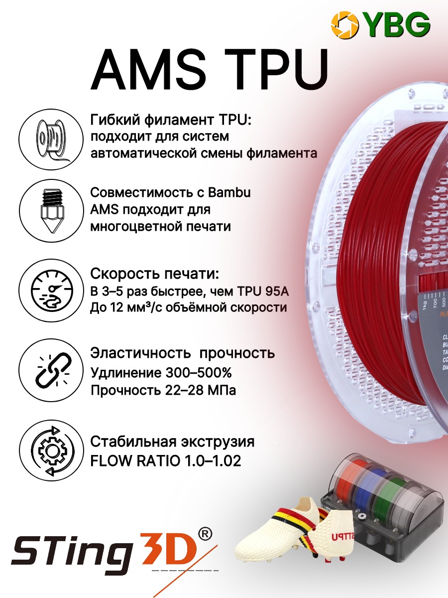 AMS TPU гибкий пластик Sting3D для 3д принтера, красный — фото 3