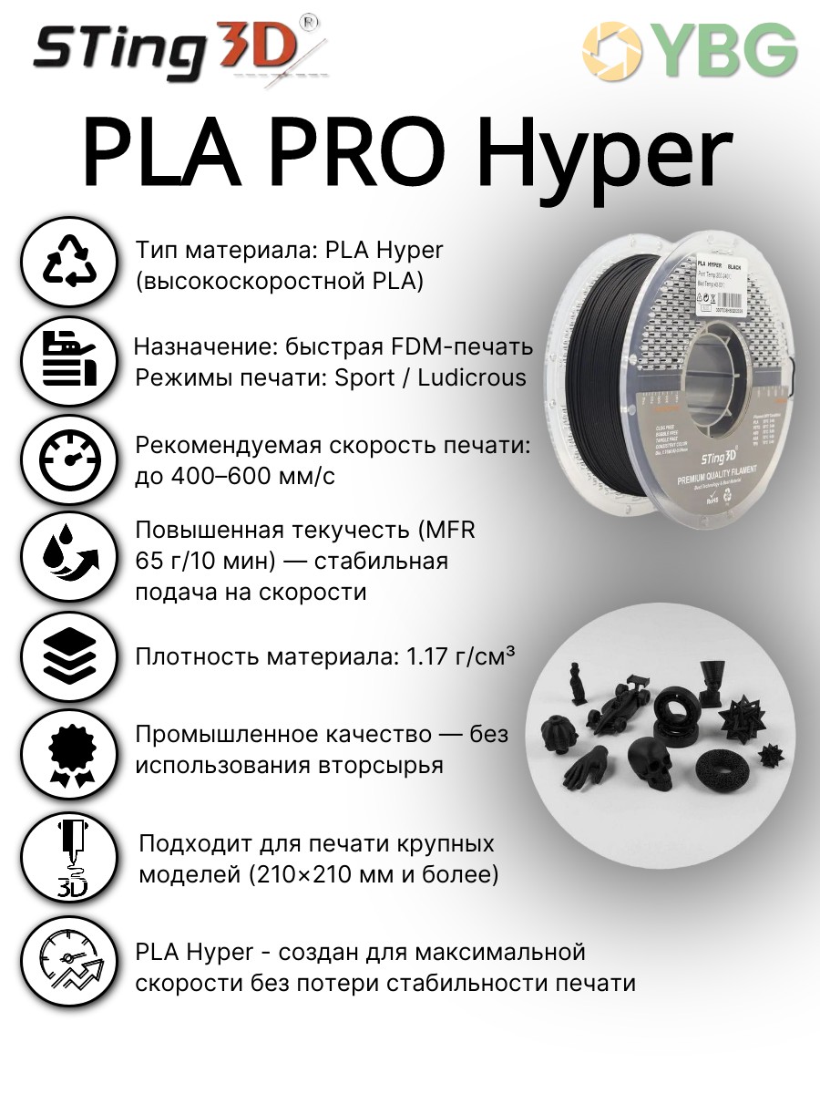 PLA-Hyper пластик Sting3D для 3D-принтера, чёрный, 1 кг — фото 7