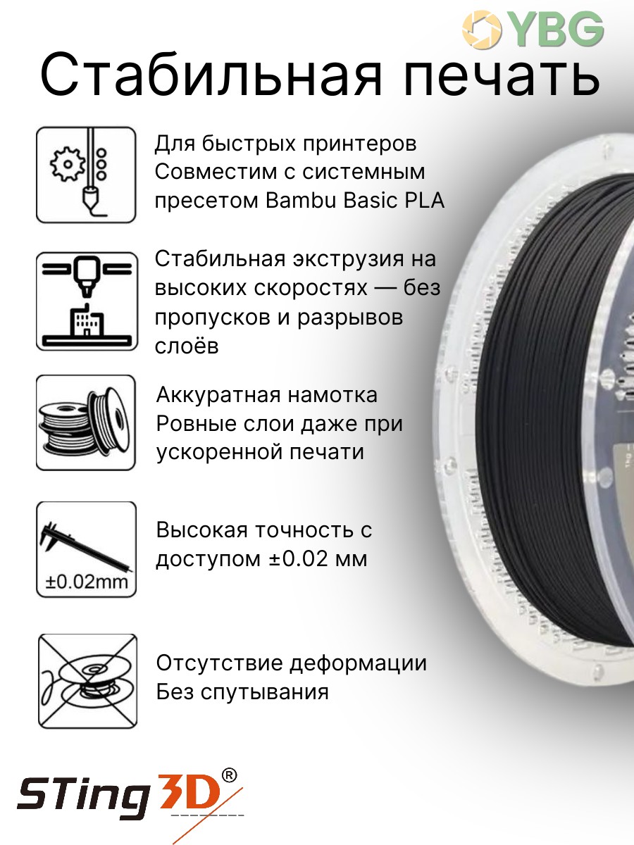 PLA-Hyper пластик Sting3D для 3D-принтера, чёрный, 1 кг — фото 4