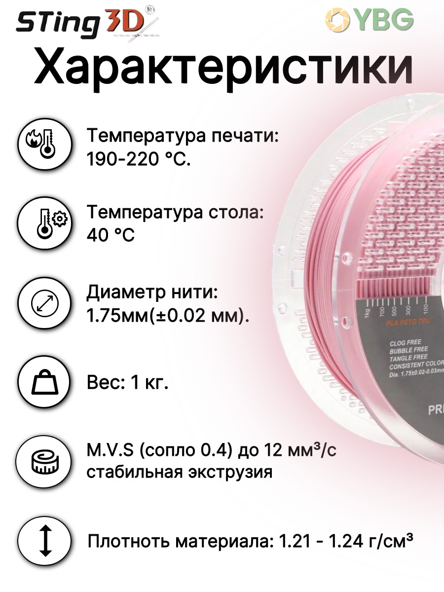 PLA пластик Sting3D для 3d принтера, матовый пастельно-розовый, 1 кг — фото 2