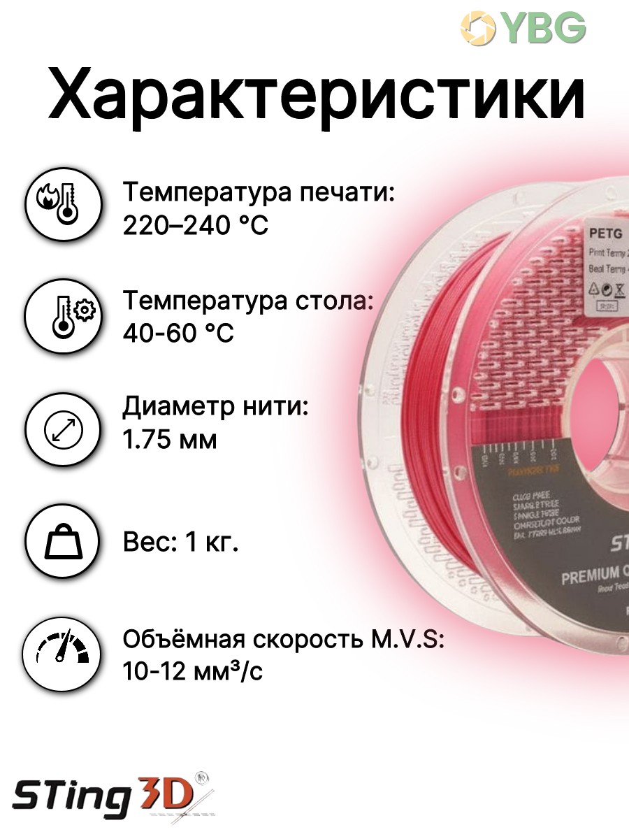 PETG пластик Sting3D для 3д принтера, розовый, 1,75 мм, 1 кг — фото 2