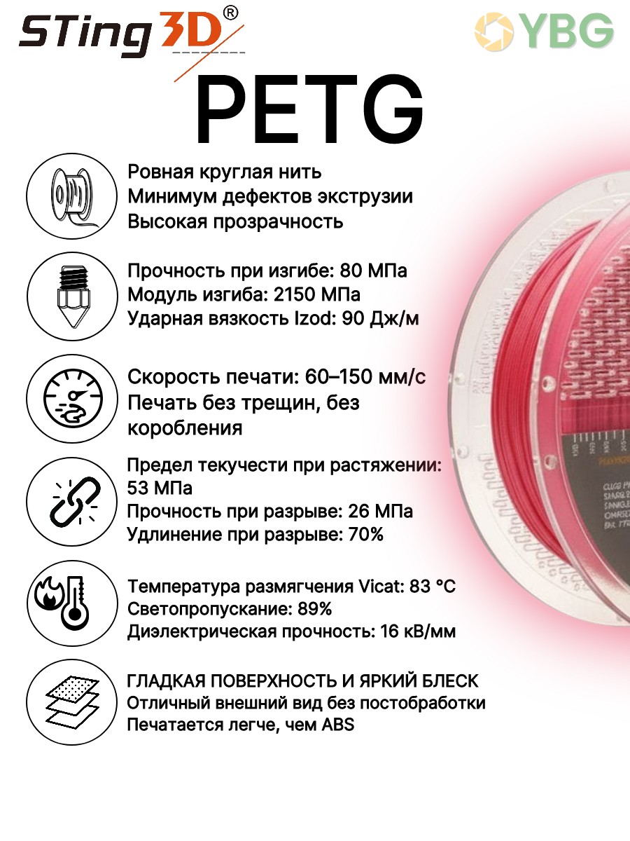 PETG пластик Sting3D для 3д принтера, розовый, 1,75 мм, 1 кг — фото 3