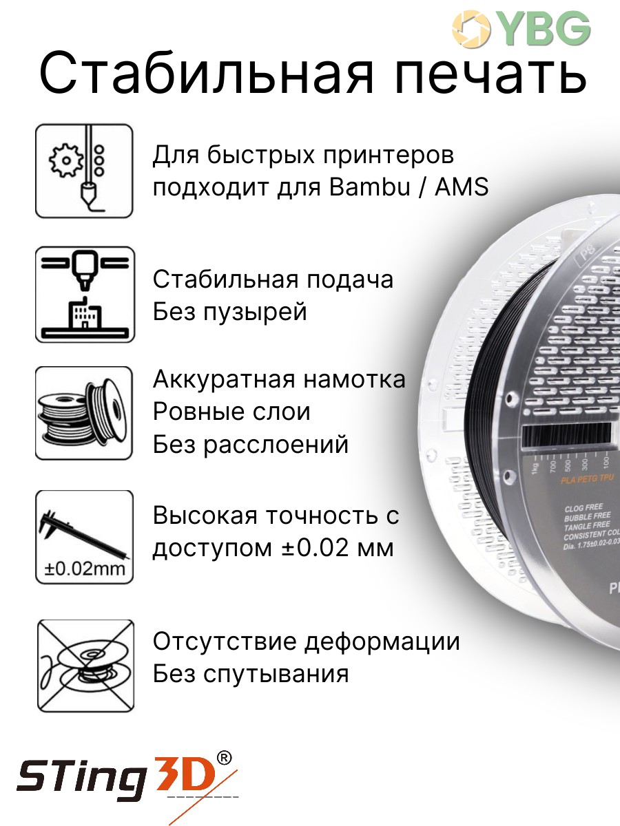 AMS TPU гибкий пластик Sting3D для 3д принтера, черный — фото 5
