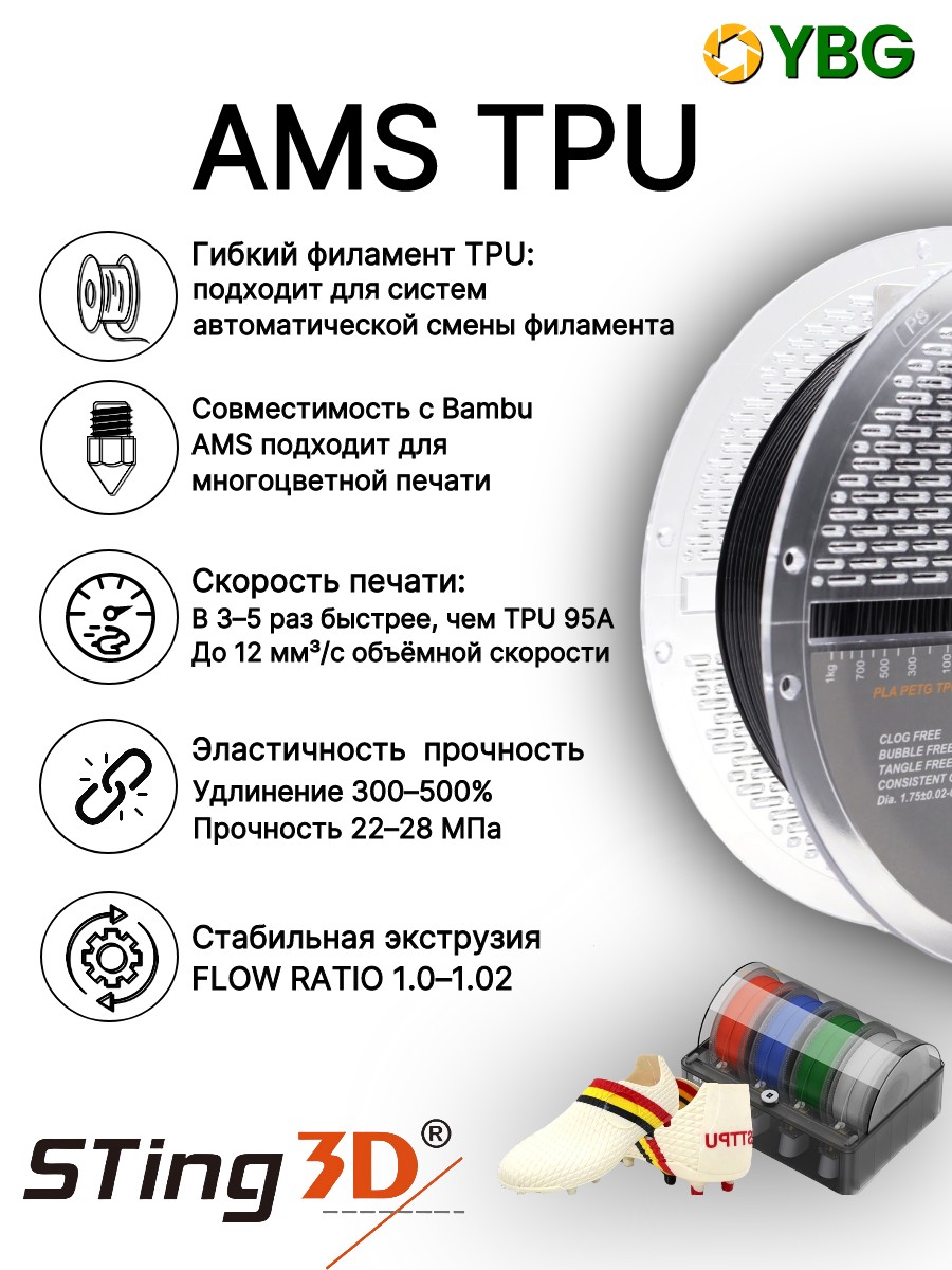 AMS TPU гибкий пластик Sting3D для 3д принтера, черный — фото 2