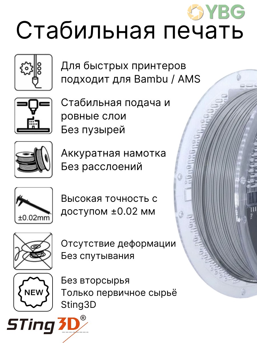 PETG пластик Sting3D для 3д принтера, серый, 1,75 мм, 1 кг — фото 7