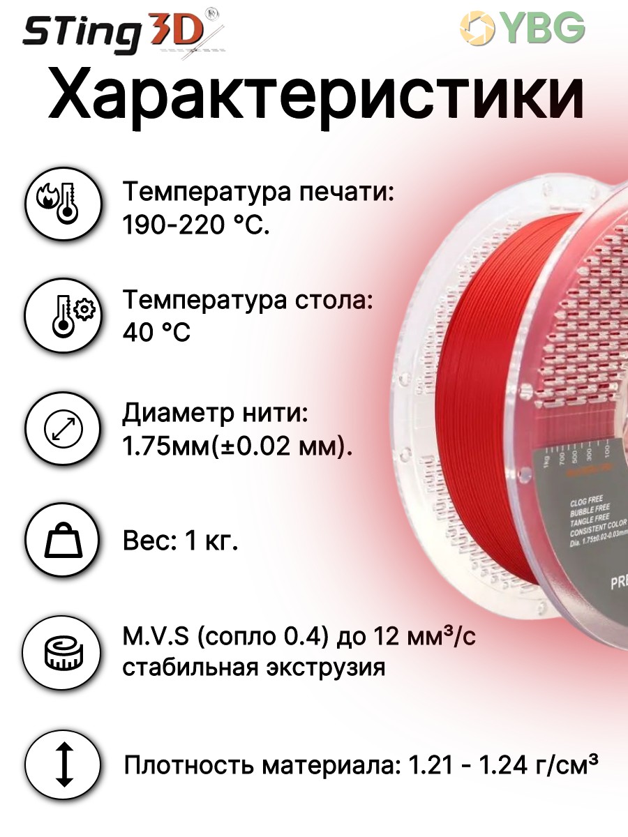 PLA пластик Sting3D для 3д принтера, красный, 1,75 мм, 1 кг — фото 5