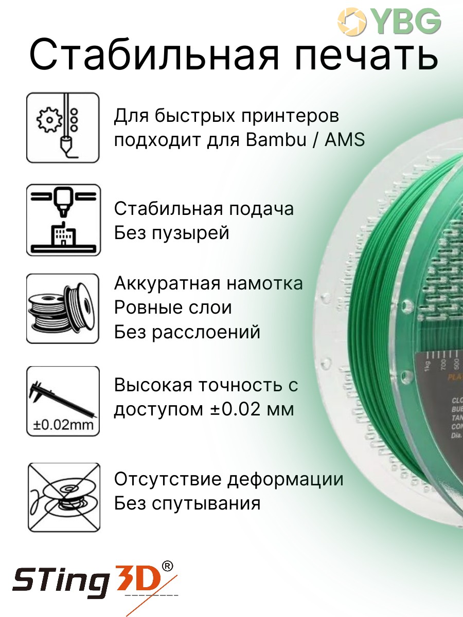 PLA пластик Sting3D для 3д принтера, зеленый, 1,75 мм, 1 кг — фото 2