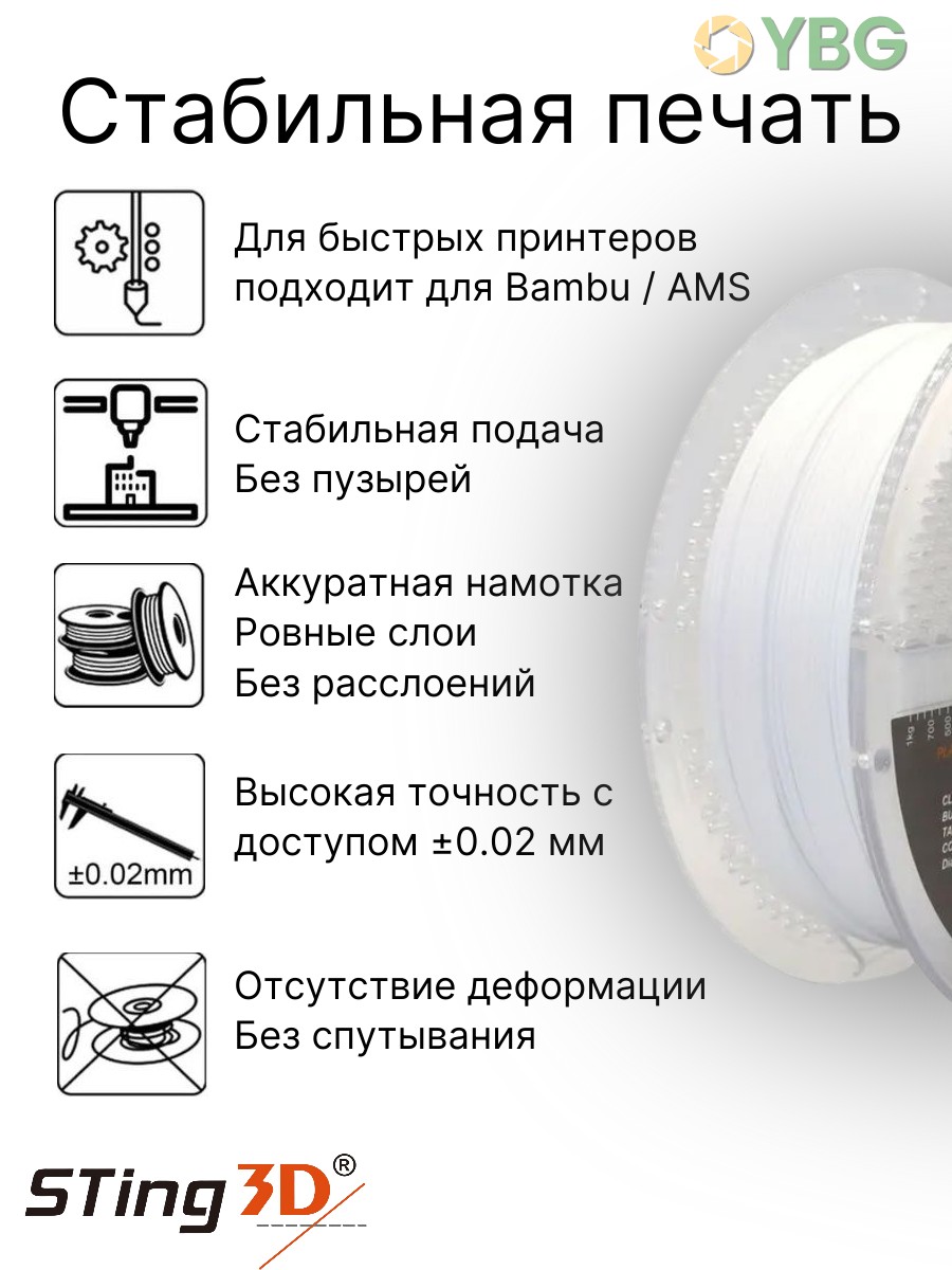 PLA пластик Sting3D для 3д принтера, белый, 1,75 мм, 1 кг — фото 2
