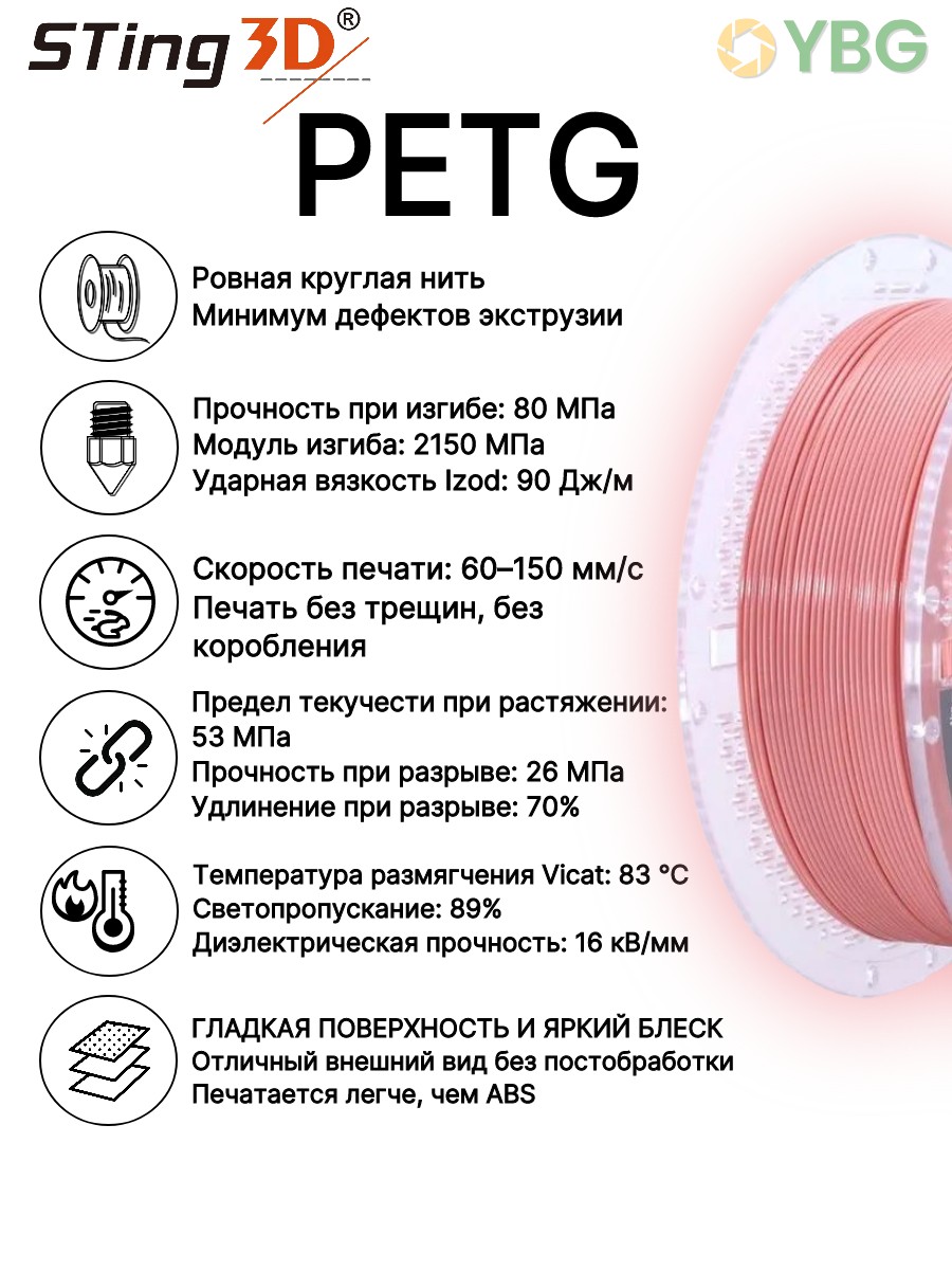 PETG пластик Sting3D для 3д принтера, розовая сакура, 1,75 мм, 1 кг — фото 6