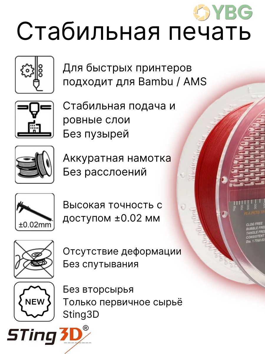 PETG пластик Sting3D для 3д принтера, красный, 1,75 мм, 1 кг — фото 2