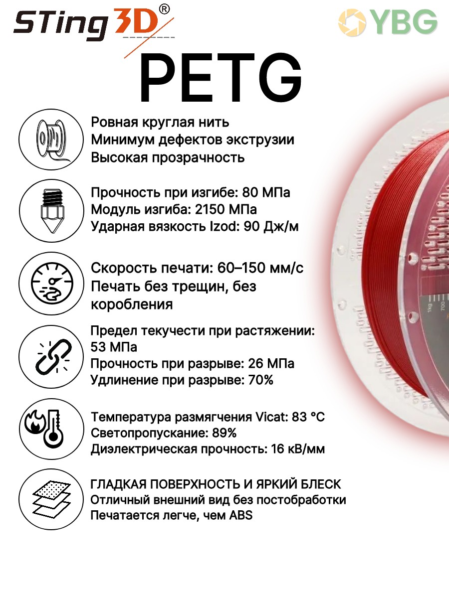 PETG пластик Sting3D для 3д принтера, красный, 1,75 мм, 1 кг — фото 8