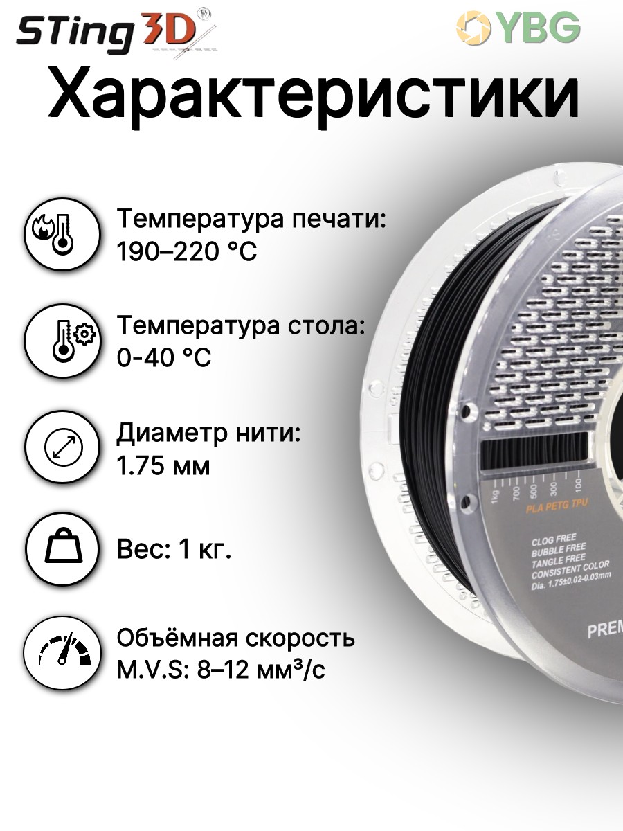 PLA Flexilbe+ гибкий пластик Sting3D для 3д принтера, черный, 1 кг — фото 3