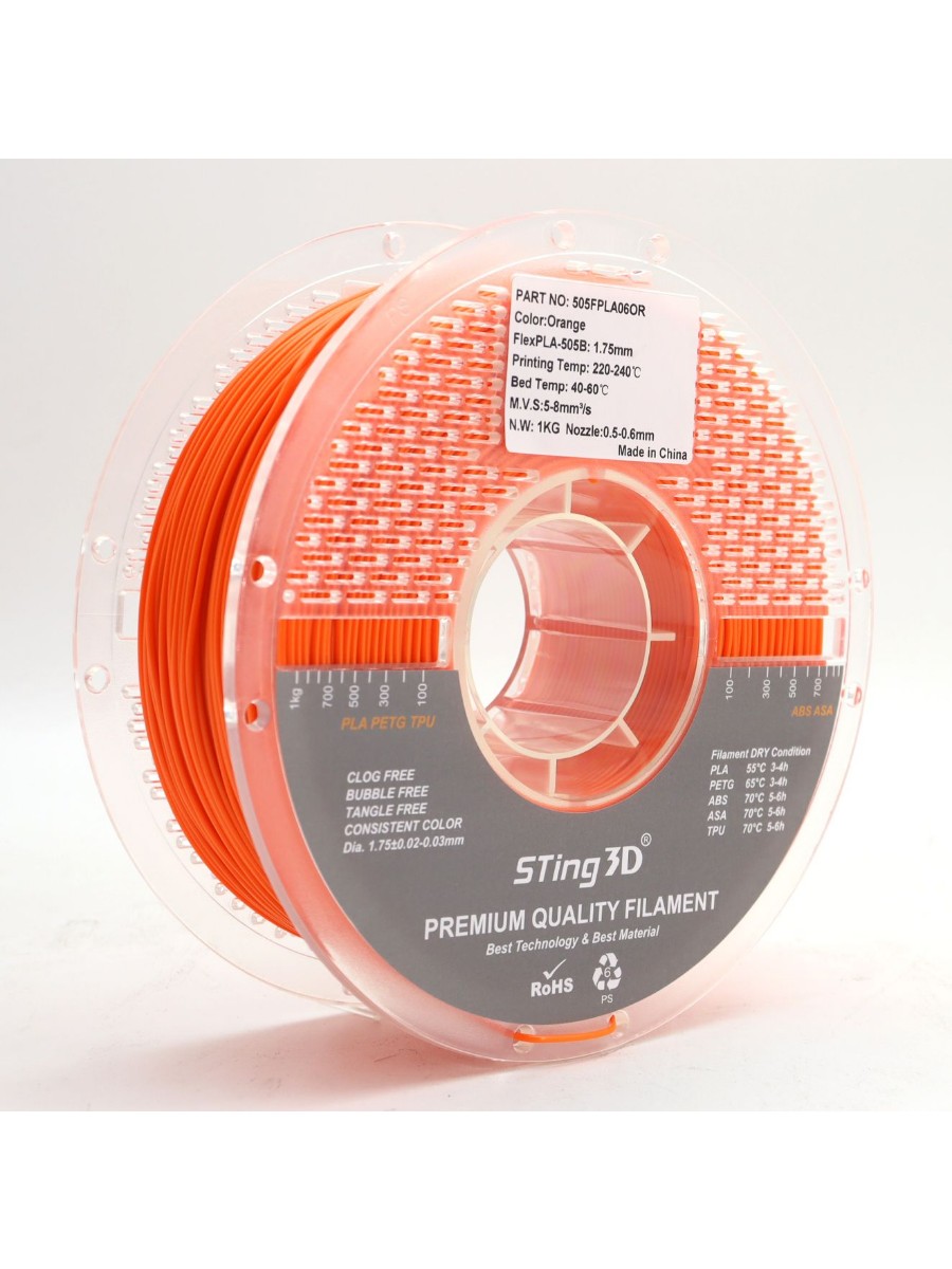 PLA Flexilbe+ гибкий пластик Sting3D для 3д принтера, оранжевый, 1 кг — фото 5