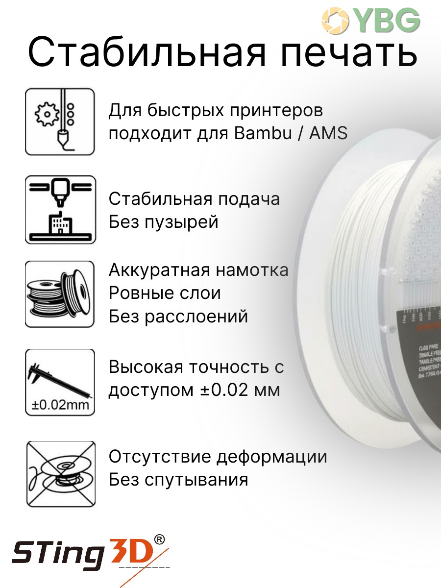 PLA пластик Sting3D для 3d принтера, матовый белый, 1 кг, 1,75 мм — фото 6