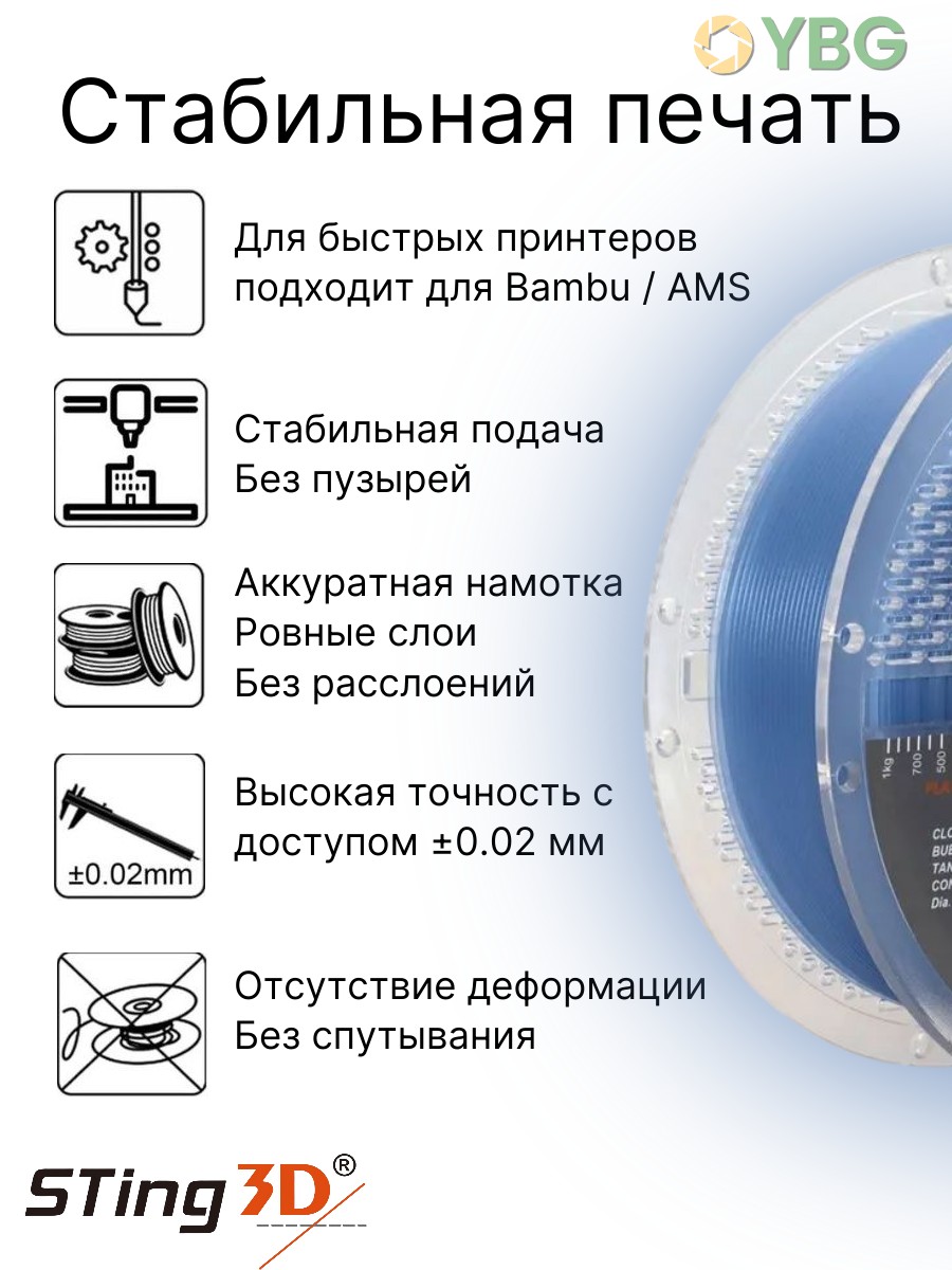 PLA пластик Sting3D для 3д принтера,светящийся в темноте синий, 1,75 мм, 1 кг — фото 6