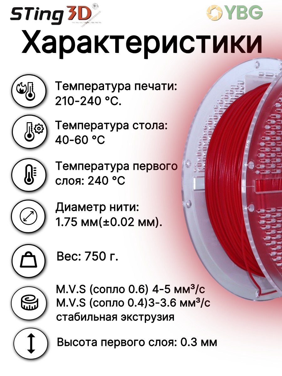 Shoeflex гибкий пластик Sting3D для 3д принтера,красный, 1,75 мм, 750 гр — фото 3