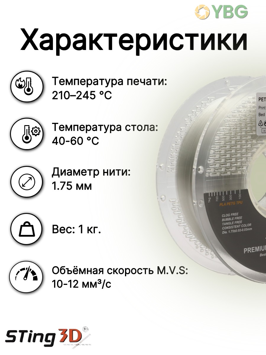 PETG пластик Sting3D для 3д принтера, прозрачный, 1,75 мм, 1 кг — фото 6
