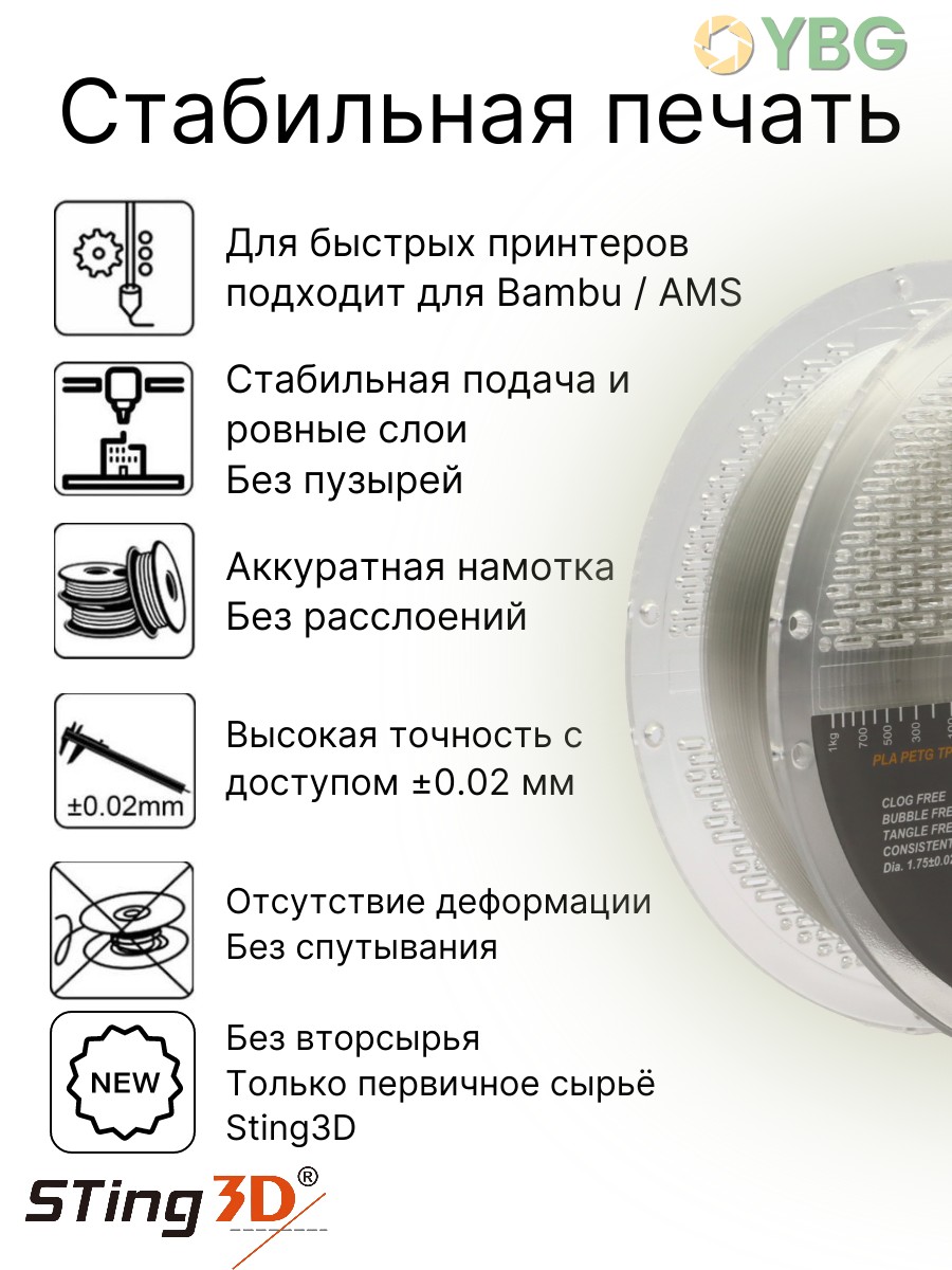 PETG пластик Sting3D для 3д принтера, прозрачный, 1,75 мм, 1 кг — фото 8