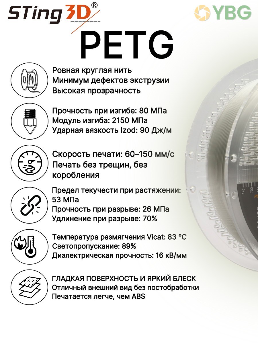 PETG пластик Sting3D для 3д принтера, прозрачный, 1,75 мм, 1 кг — фото 3