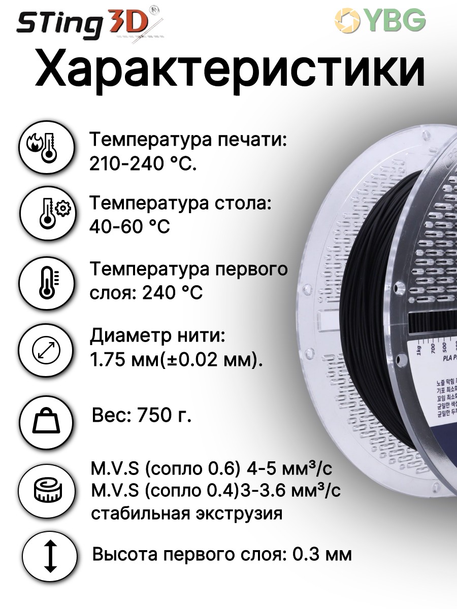 Shoeflex гибкий пластик Sting3D для 3д принтера,черный, 1,75 мм, 750 гр — фото 4