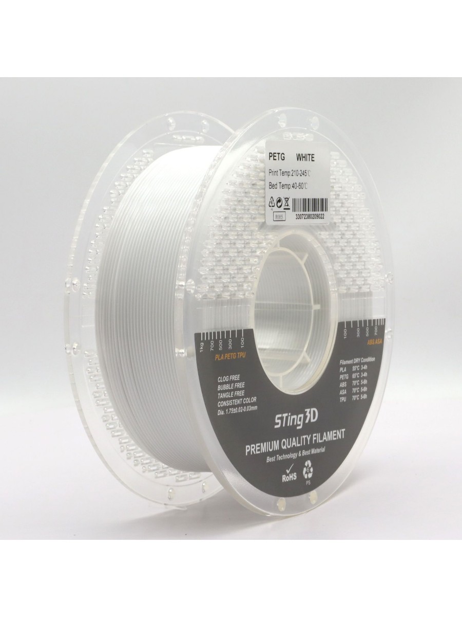 PETG пластик Sting3D для 3д принтера, белый, 1,75 мм, 1 кг