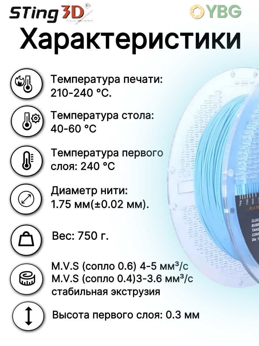 Shoeflex гибкий пластик Sting3D для 3д принтера,светло синий, 1,75 мм, 750 гр — фото 2