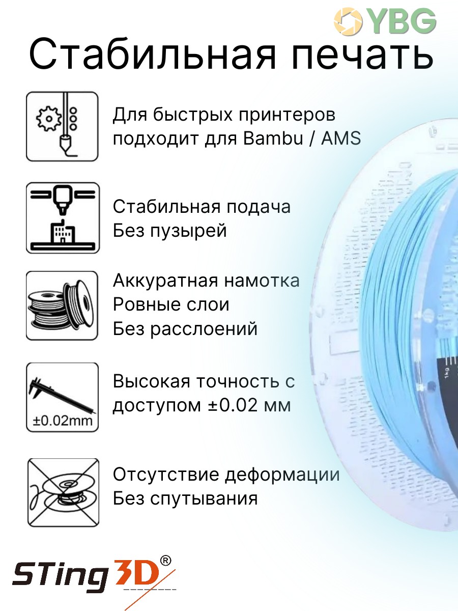 Shoeflex гибкий пластик Sting3D для 3д принтера,светло синий, 1,75 мм, 750 гр — фото 4