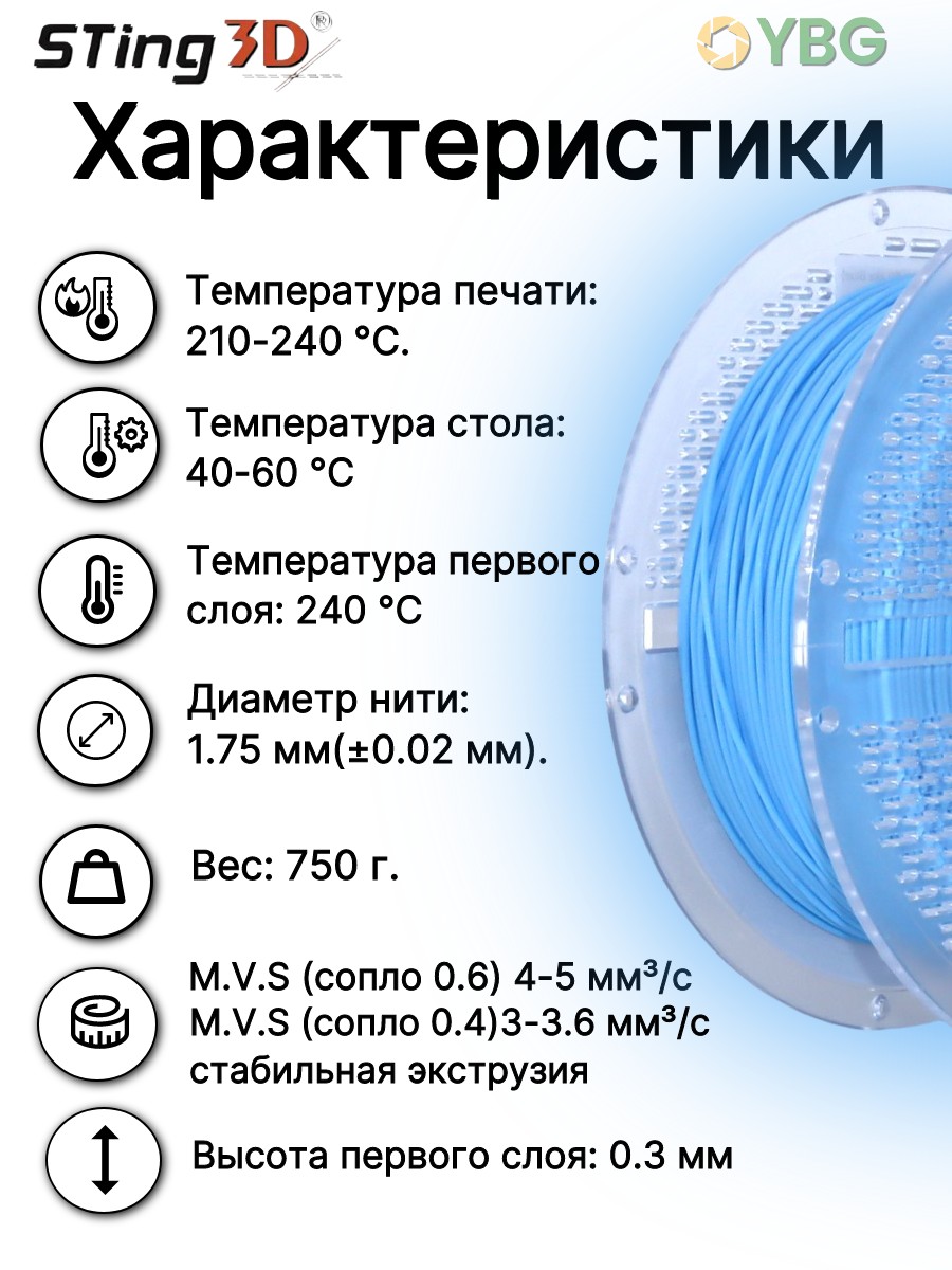 Shoeflex гибкий пластик Sting3D для 3д принтера,голубое озеро, 1,75 мм, 750 гр — фото 7