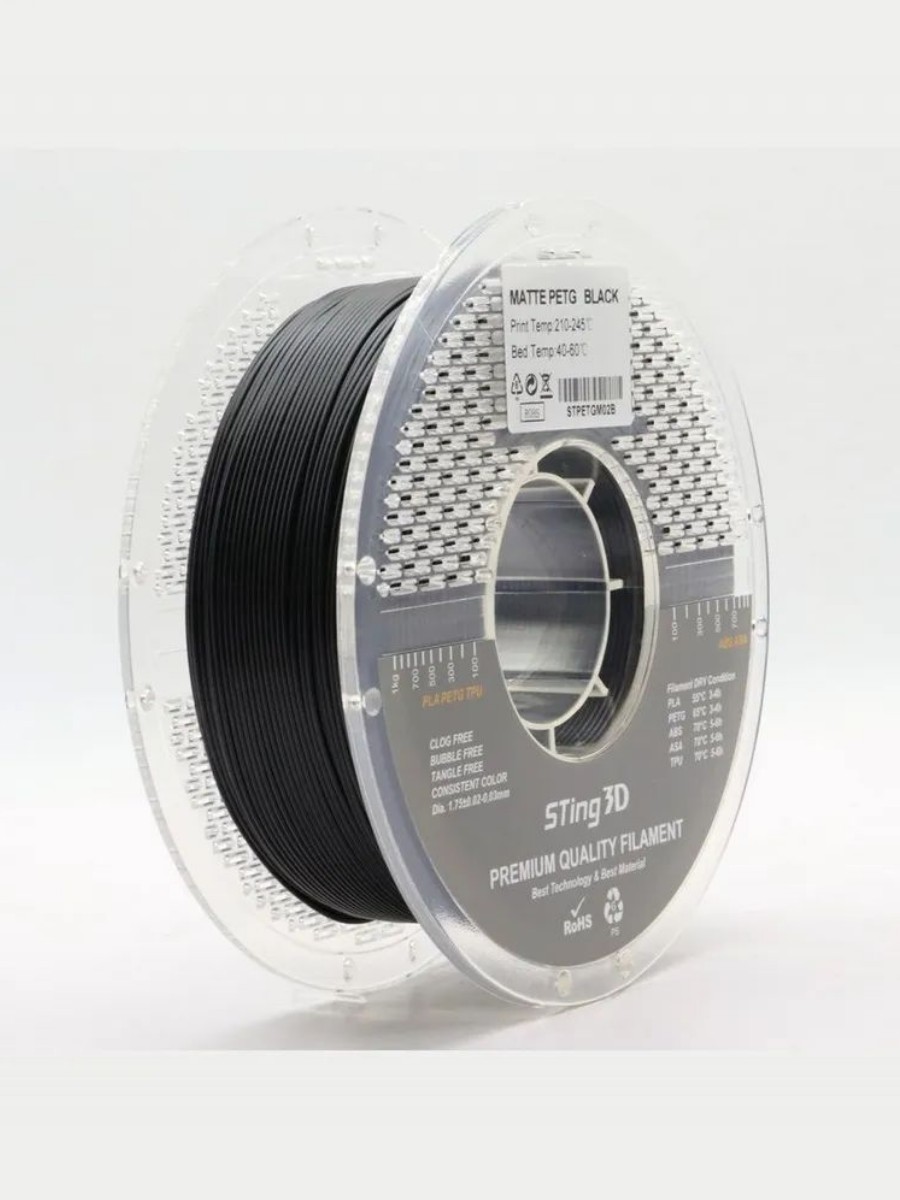 PETG пластик Sting3D для 3д принтера, черный матовый, 1,75 мм, 1 кг — фото 4