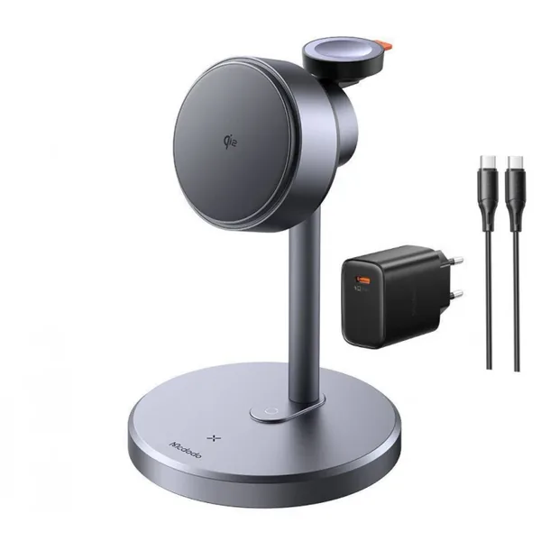 Беспроводное зарядное устройство Mcdodo 3in1 MagQ Qi2 Wireless Charging Stand (15W+5W+2.5W), Gray