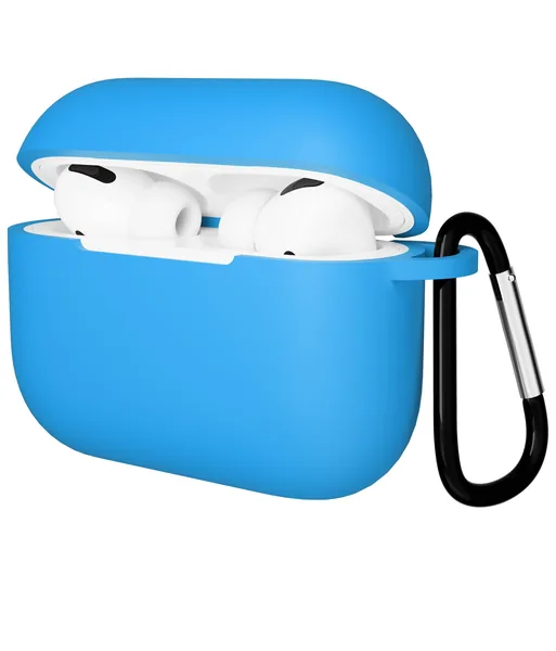 Чехол Gurdini AirPods Pro прорезиненный soft touch с карабином, Light Blue