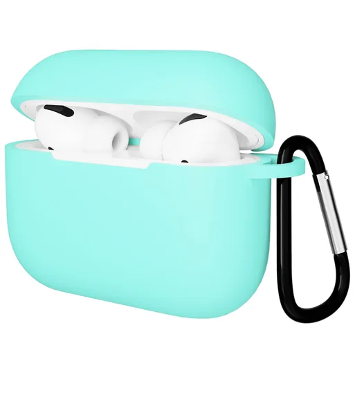 Чехол Gurdini AirPods Pro прорезиненный soft touch с карабином, Tiffany Mint