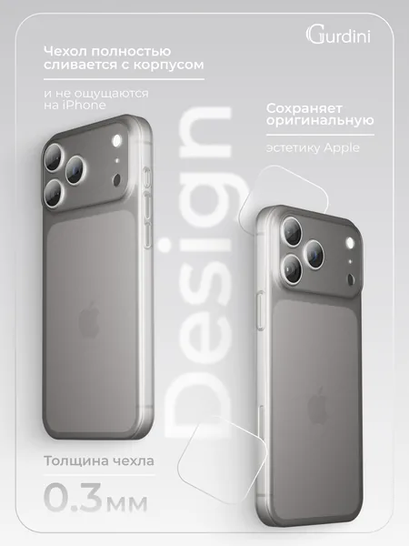 Чехол Gurdini iPhone 17 Pro / 18 Pro Super Slim 0.3mm, Gray