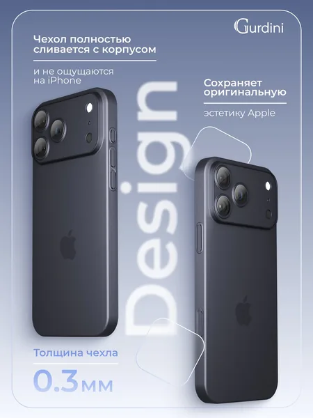 Чехол Gurdini iPhone 17 Pro / 18 Pro Super Slim 0.3mm, Midnight Blue