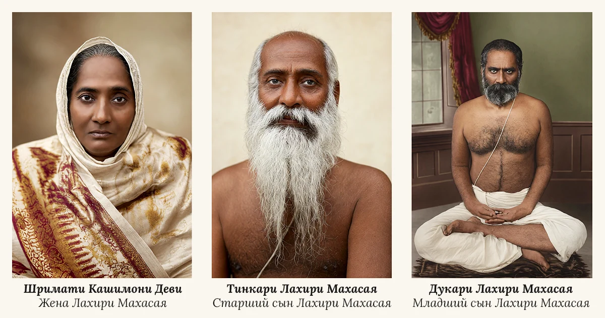Семья Лахири Махасая. Жена Кашимони и двае его сына (Тинкари и Дукари).