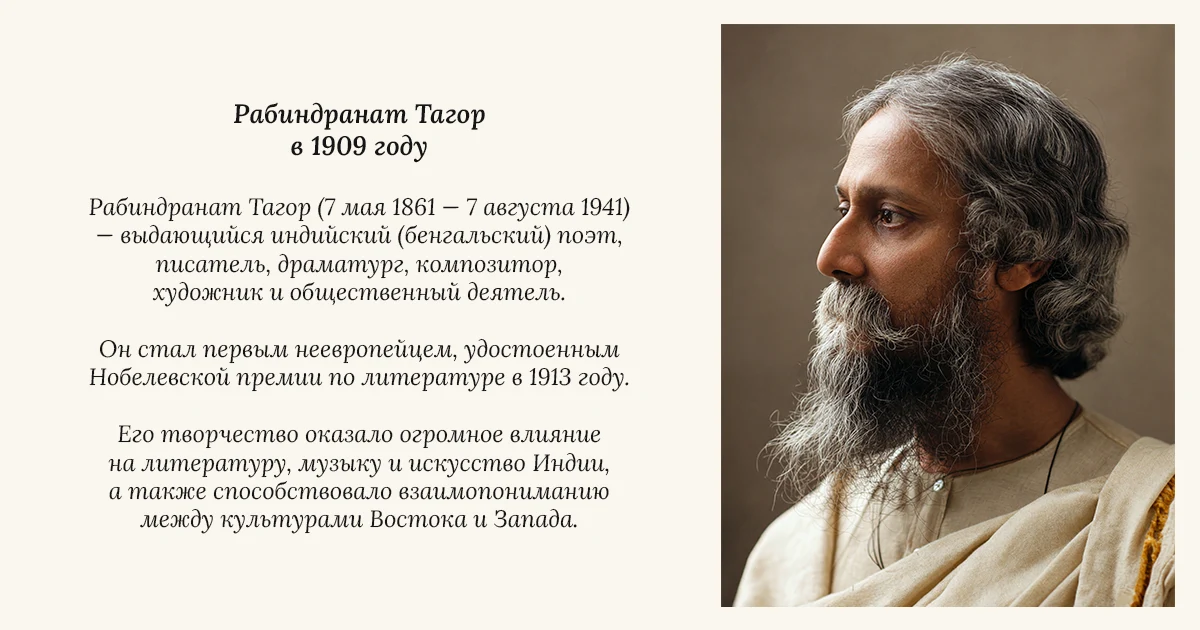 Рабиндранат Тагор, вдохновенный поэт Бенгалии и лауреат Нобелевской премии по литературе