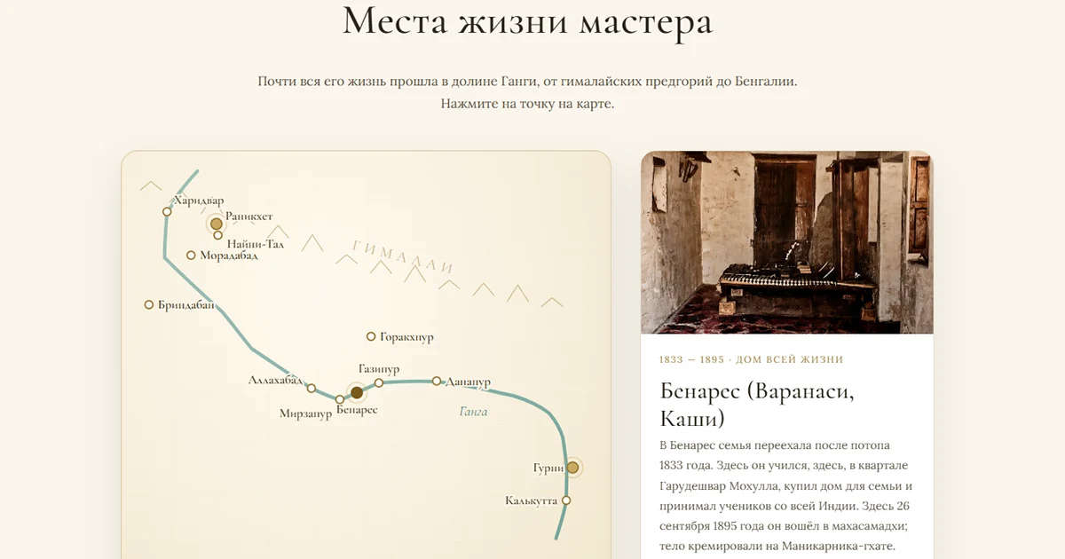 Интерактивная карта мест жизни Лахири Махасайи
