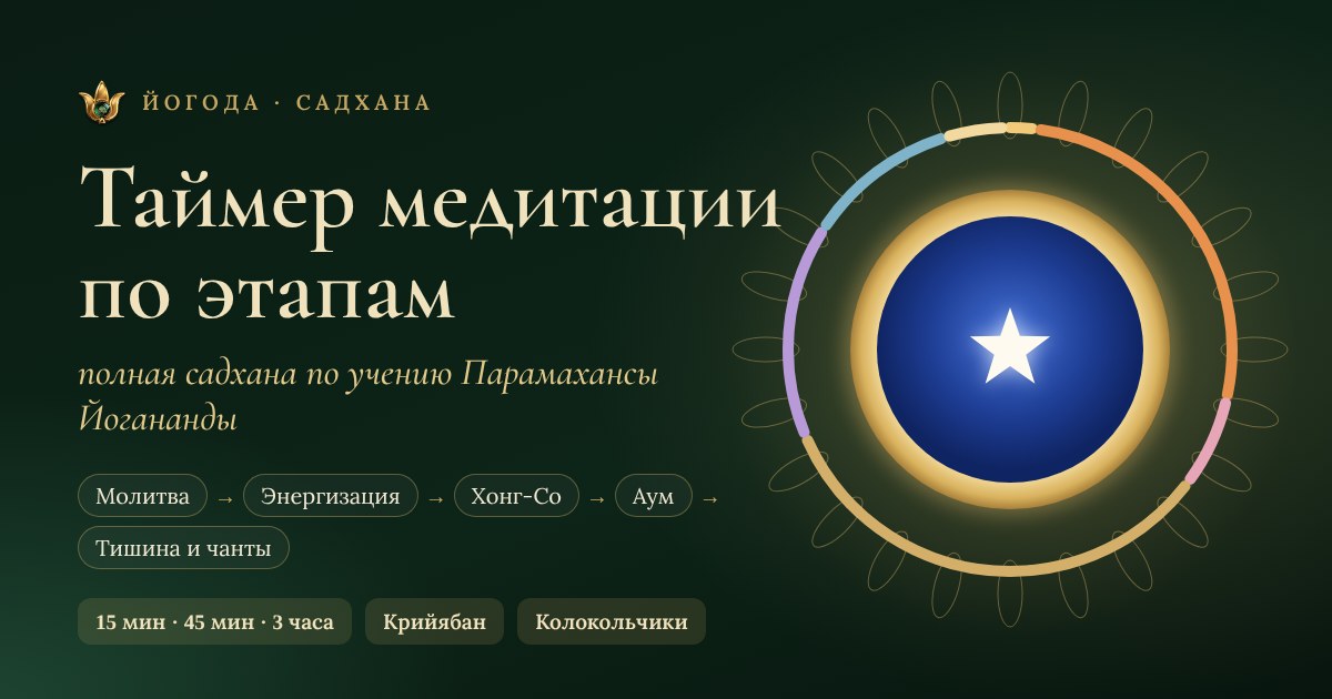 Таймер медитации по этапам — полная садхана по учению Парамахансы Йогананды