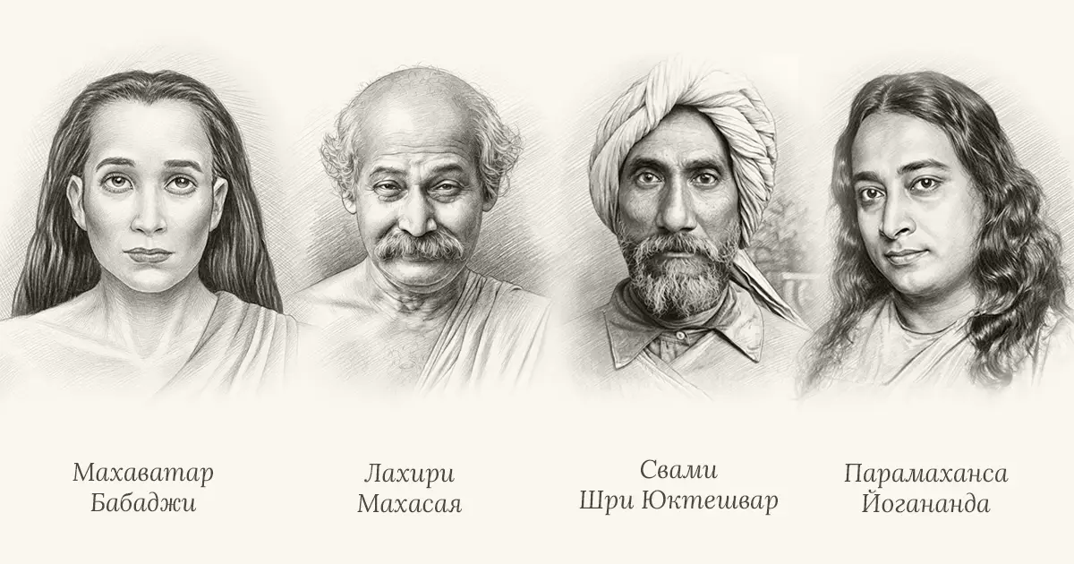 Линия передачи Крийя-йоги: Бабаджи, Лахири Махасайя, Шри Юктешвар, Йогананда