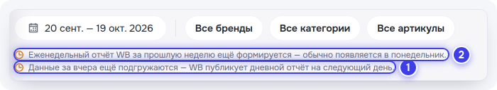 Строки о неготовых отчётах над карточками